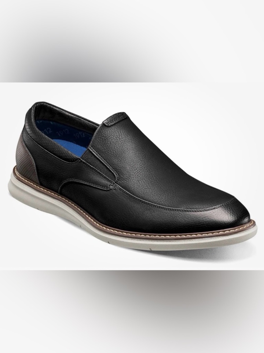 Nunn Bush Black Slip-On Leather Loafer with Brown Trim